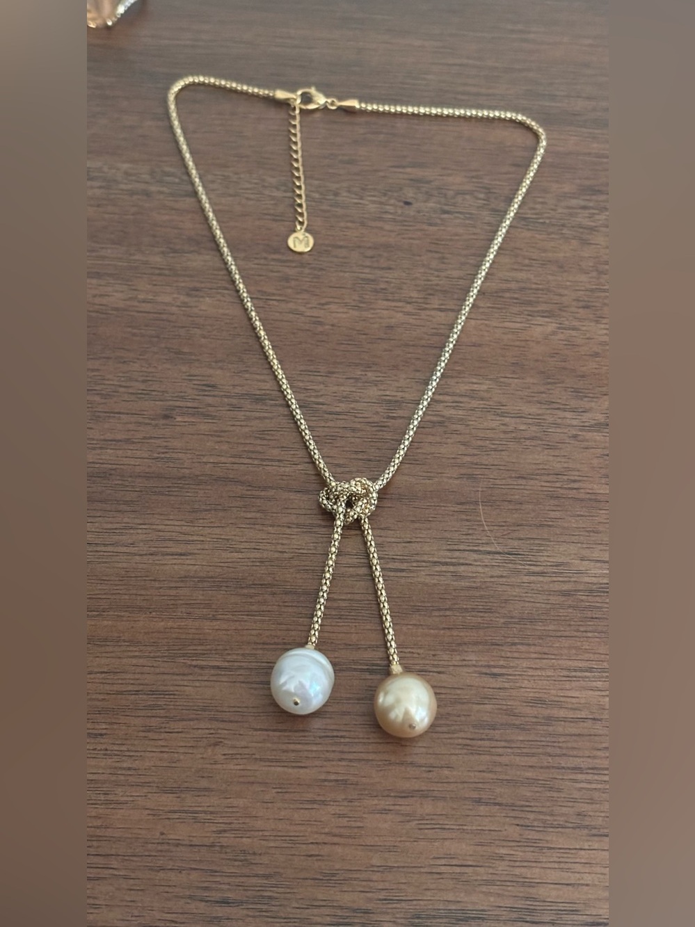 Majorica 18k Gold-Plated 925 Sterling Silver Lariat Love Knot Pearl Necklace. - Picture 7 of 13
